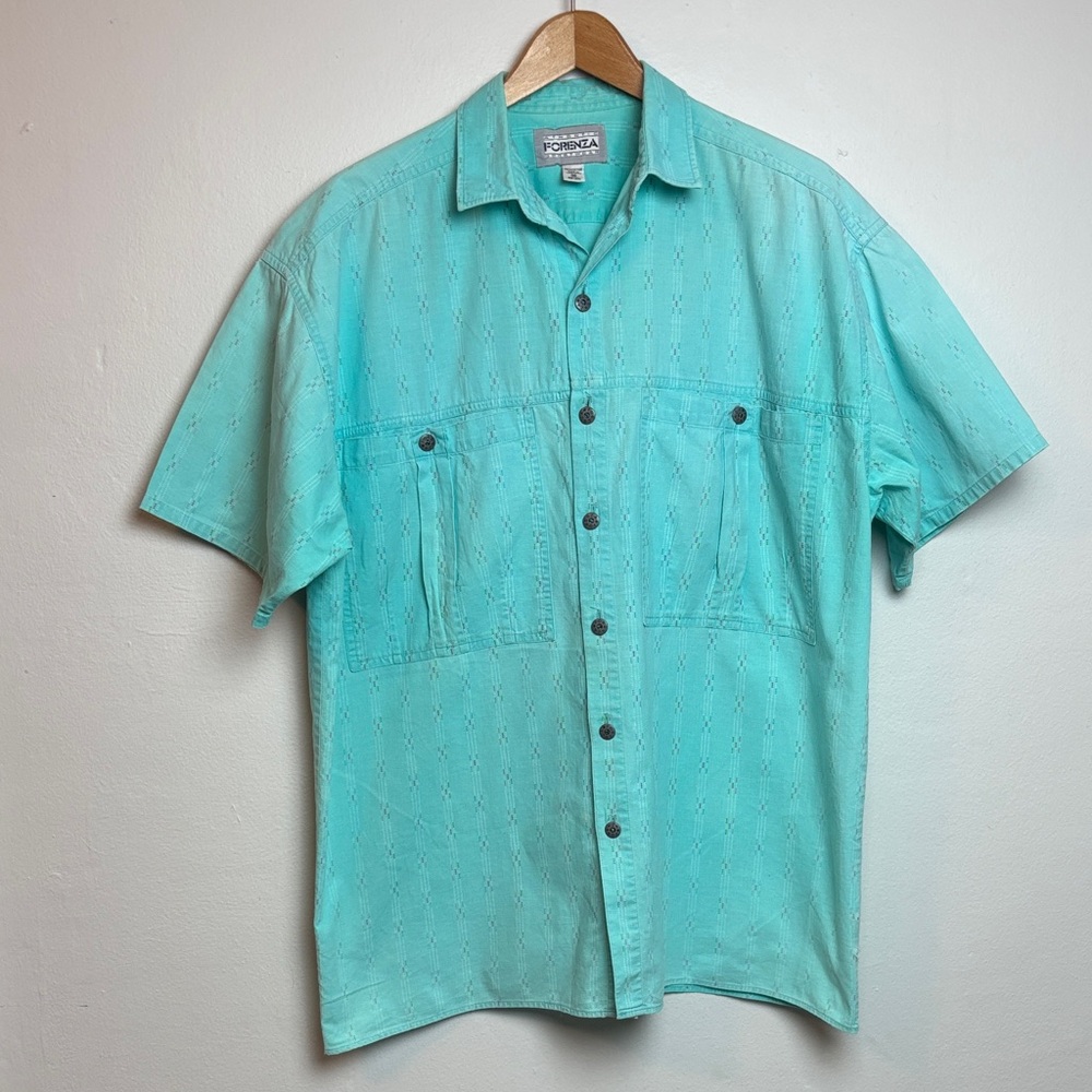 VTG 90s Forenza‎ Short Sleeved Men’s Turquoise Button Down Shirt Medium